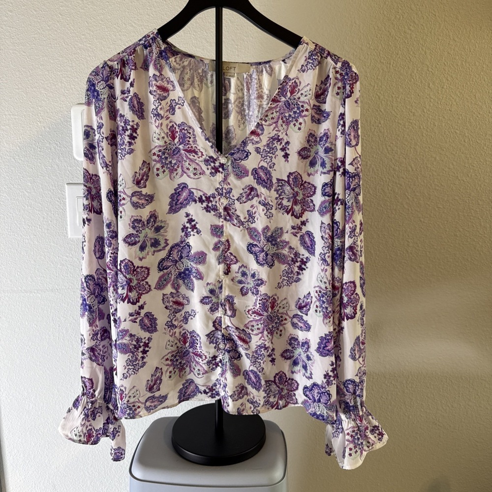 Loft Women's Floral Print Blouse Multicolored Size XL